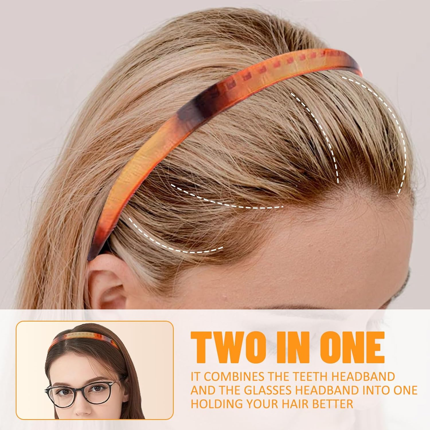 Celblisora 4 Pack Transparent Amber Non-Slip Headbands for Women Glasses Wearers, No Pressure, No Headaches, Zigzag Sunglasses Headband Made of Plastic with Teeth image number 3