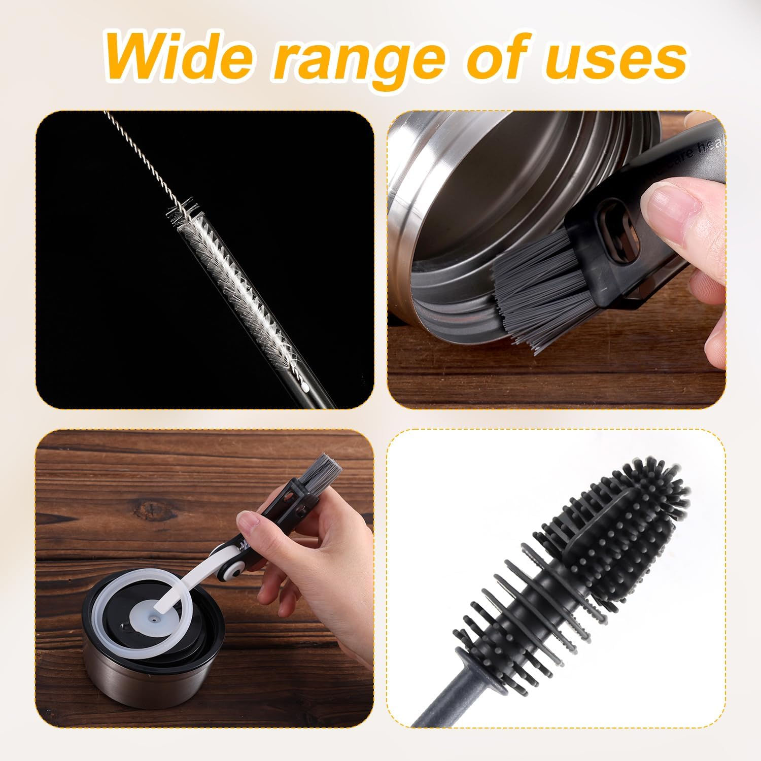 7Pcs Water Bottle Brush Kit, Silicone Bottle Cleaning Brush with Long Handle Straw Cleaner Multifunctional Cup Lid Brush Clean Accessories for Owala Freesip 24Oz/32Oz/40Oz image number 2