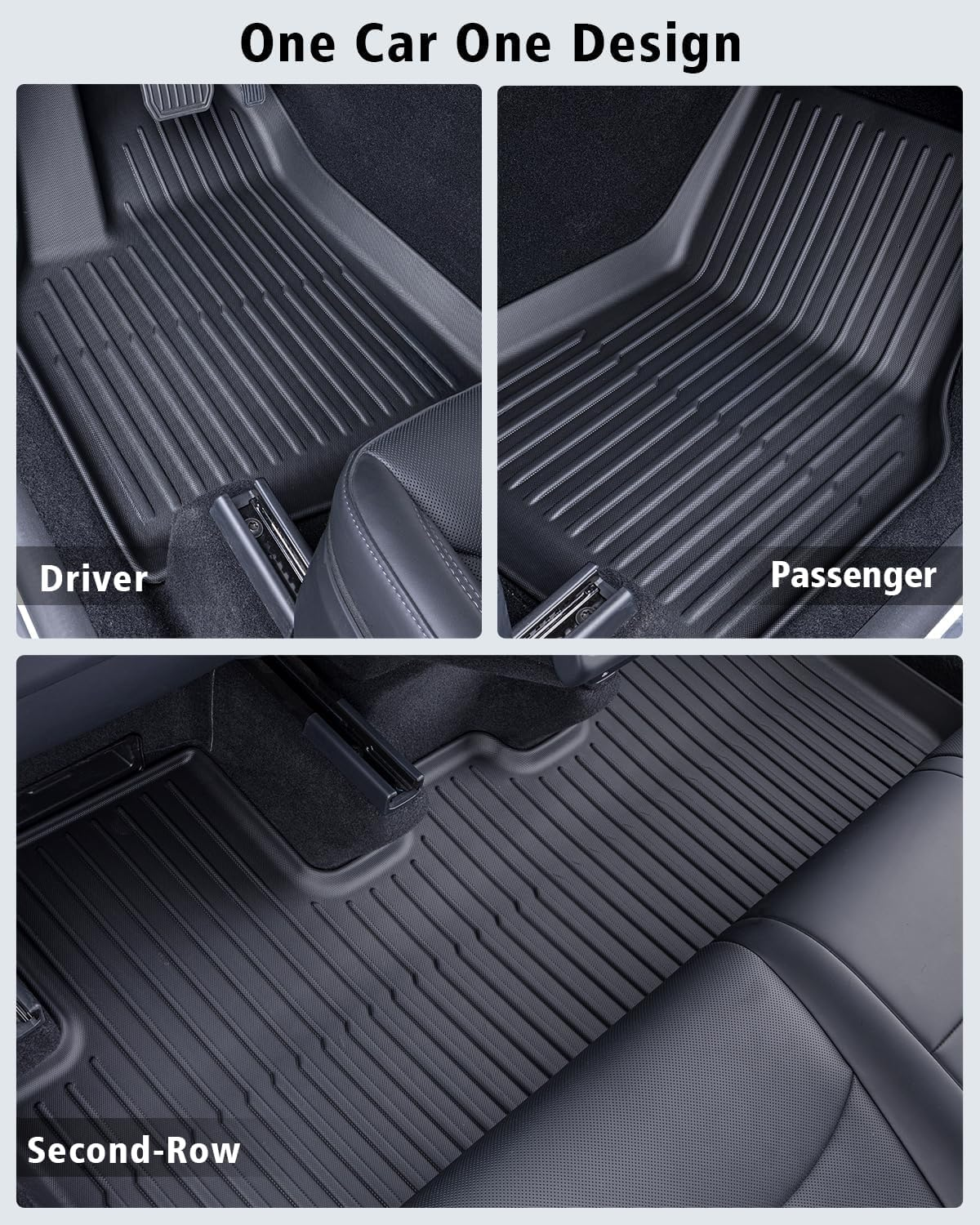 Ixtra 2025 2026 New RHD Floor Mats for Tesla Model Y Juniper 5-Seater, All Weather Anti-Slip TPE Waterproof Front & Rear Trunk Mats Cargo Liners Accessories, Set of 6 (6 Pcs) image number 2