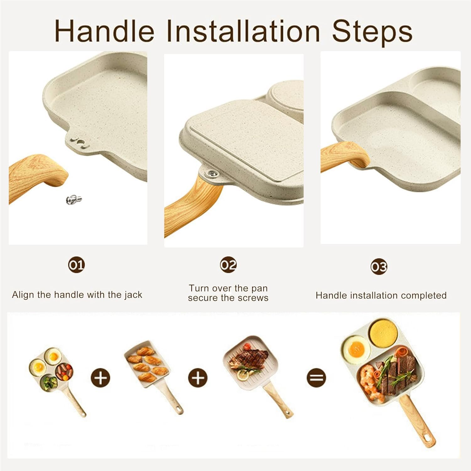 Egg Frying Pan, 4 Cup Pancake Pan Nonstick Egg Frying Pan Aluminium Alloy Egg Skillet Divided Breakfast Cooker, Suitable for Gas Stove & Induction Cookware (Gray-Black) image number 4