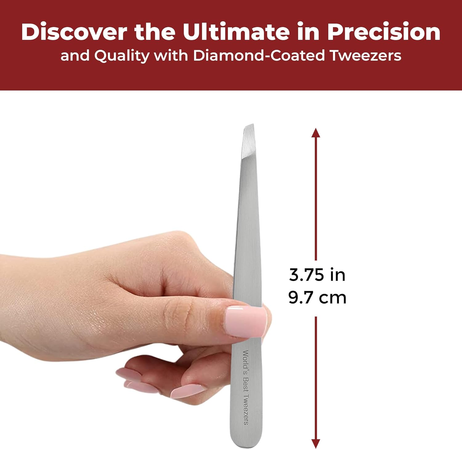 World'S Best Tweezers Diamond Tip - Diamond Coated Slant Precision Tweezer for Eyebrow, Facial & Ingrown Hair Removal - Suitably Aligned Stainless Steel Tool Grabs Hair from the Root image number 1