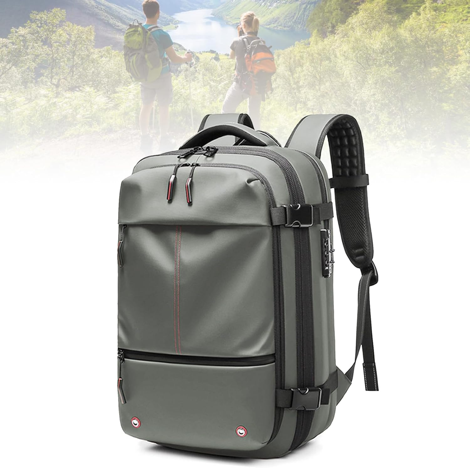 Vacuum Backpack, Large Capacity Water Expandable Travel Backpack, 19 Inch Laptop Bag with Vacuum Pump for Travel Business (Green)