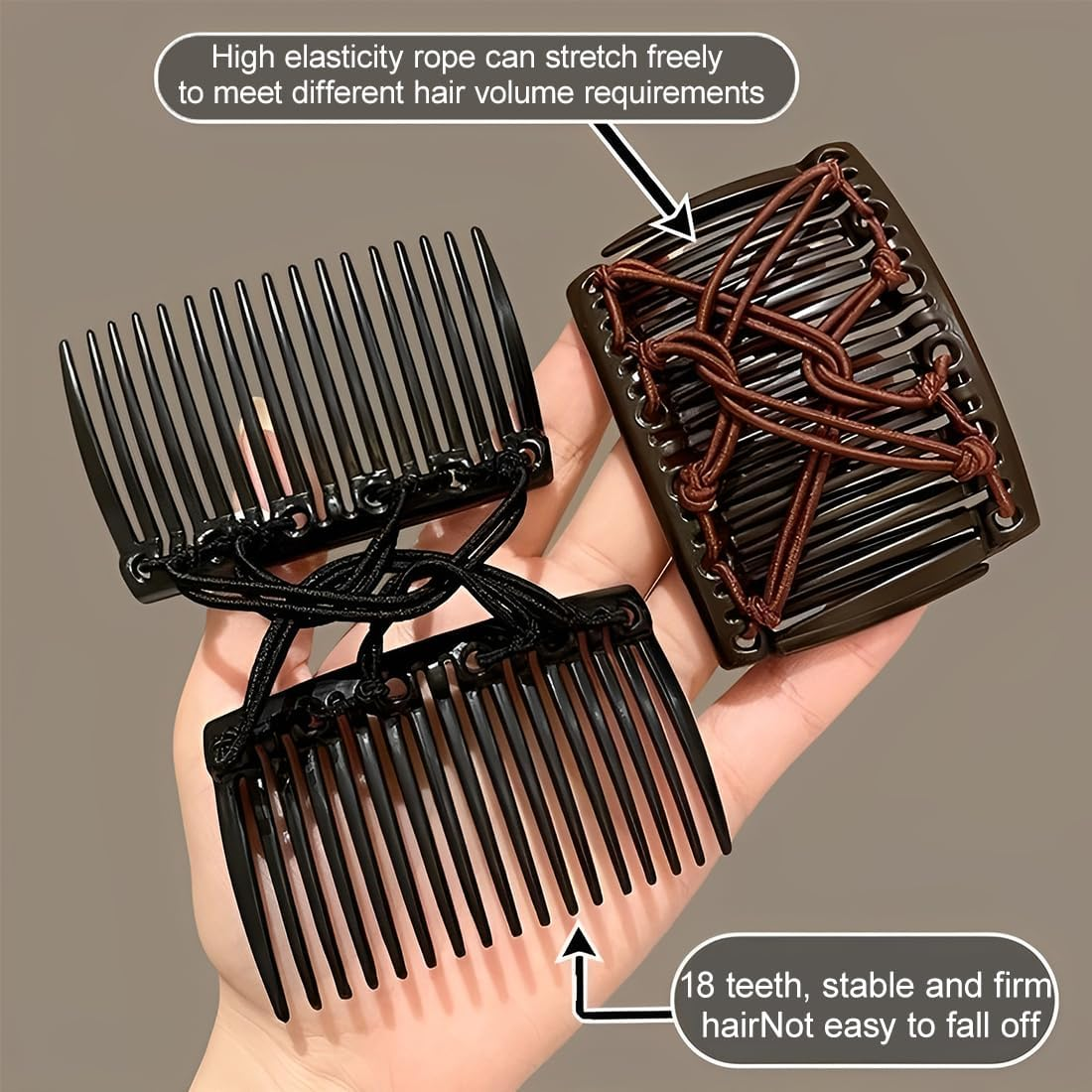 2 Pieces Elastic Hair Clips Double Comb Hair Bands Elastic Magic Combs for Thick Hair Vintage Adjustable image number 1