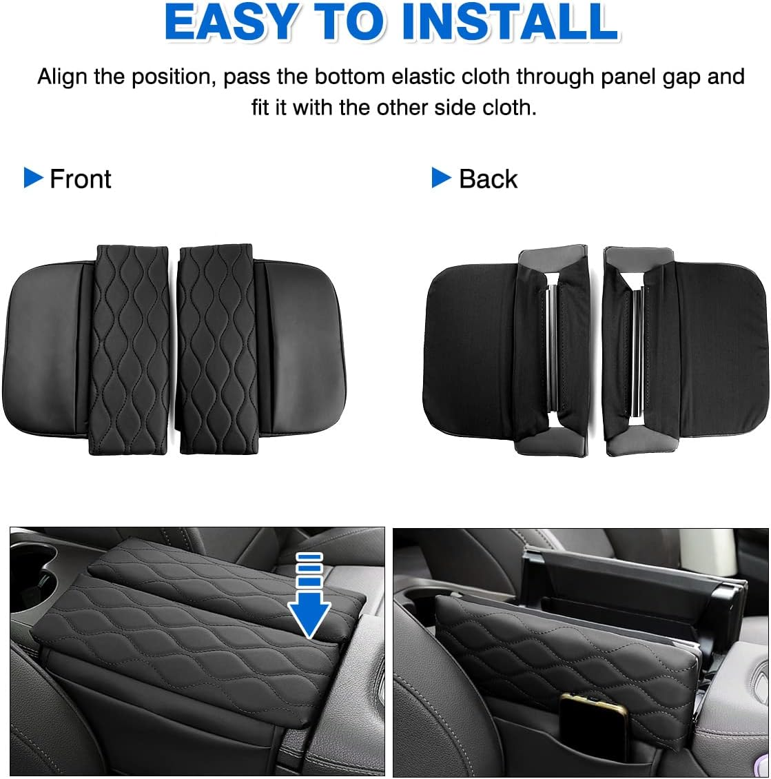 Karltys Compatible with Center Console Cover Mercedes Benz GLE GLS Class 2020-2023 Armrest Cover Pad Leather Cushion Protector with Phone Holder Storage Bag Anti-Scratc Black image number 6