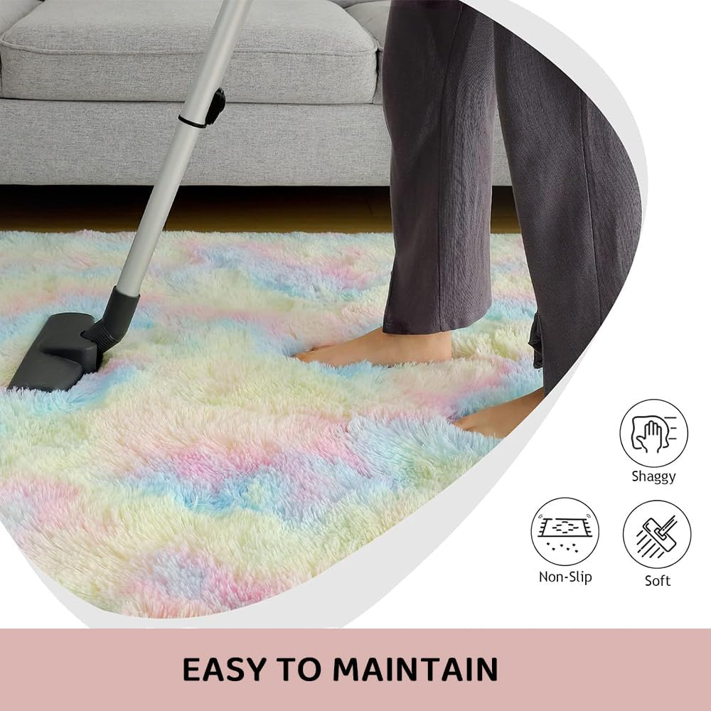Rainbow Fluffy Area Rug &ndash; Ultra Soft Shaggy Carpet for Girls Bedroom, Nursery, Kids Playroom, Dorm or Living Room, Cute Colorful Plush Rug for Baby, Toddler, Teen Room Decor (120&times;200Cm) image number 2
