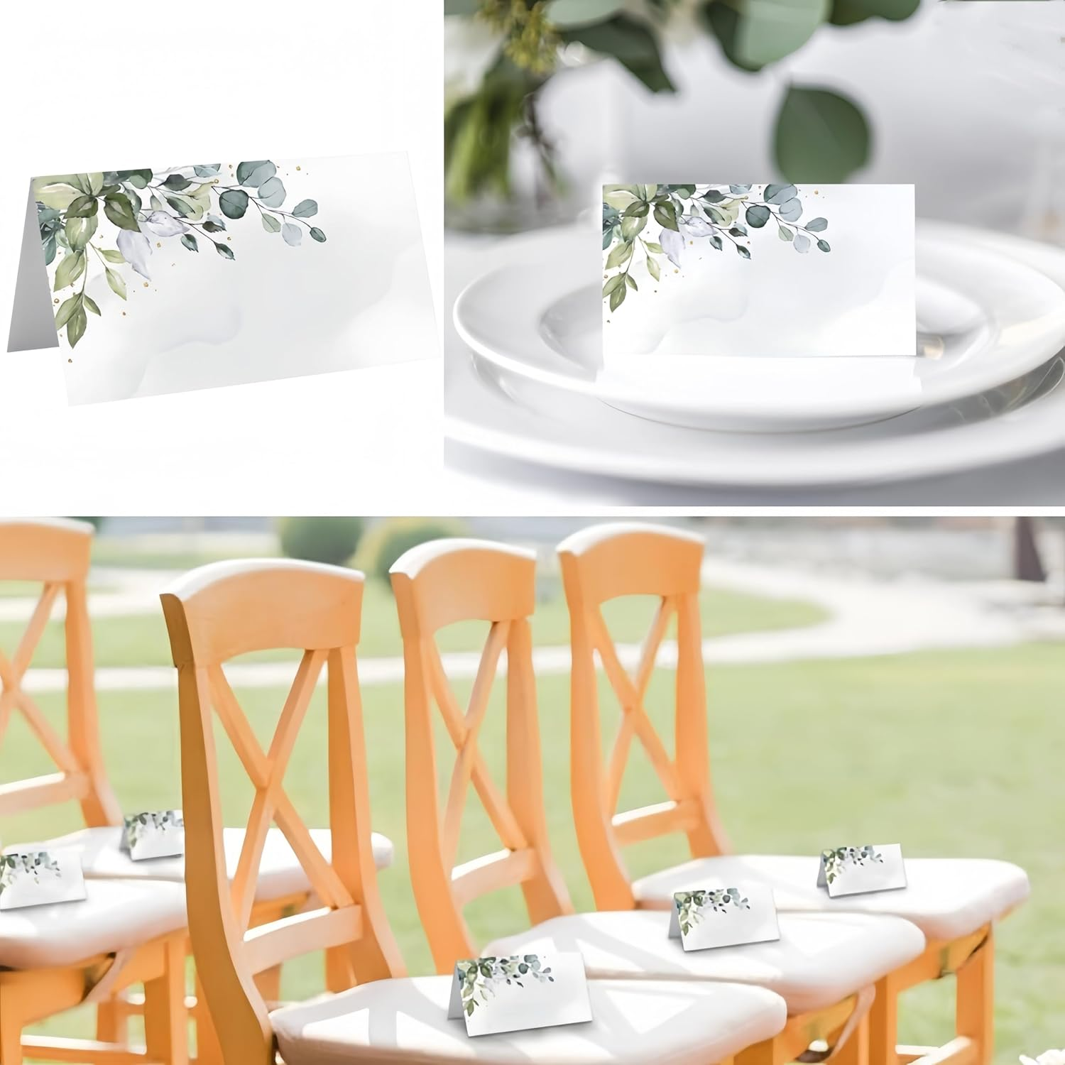 Green Leaves Tented Blank Name Cards, 50 Pcs Place Cards,Table Seating Cards Paper for Weddings Dinner Parties Birthday Receptions Table Setting image number 3