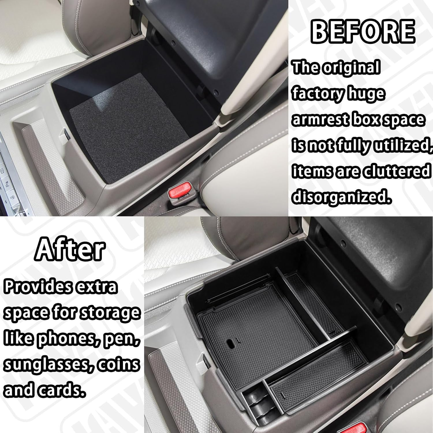 Center Console Organizer Compatible with Kia Carnival KA4 MPV 2022 2023 2024 Accessories Armrest Storage Box, Secondary Insert Tray Coin Holder, Black image number 3