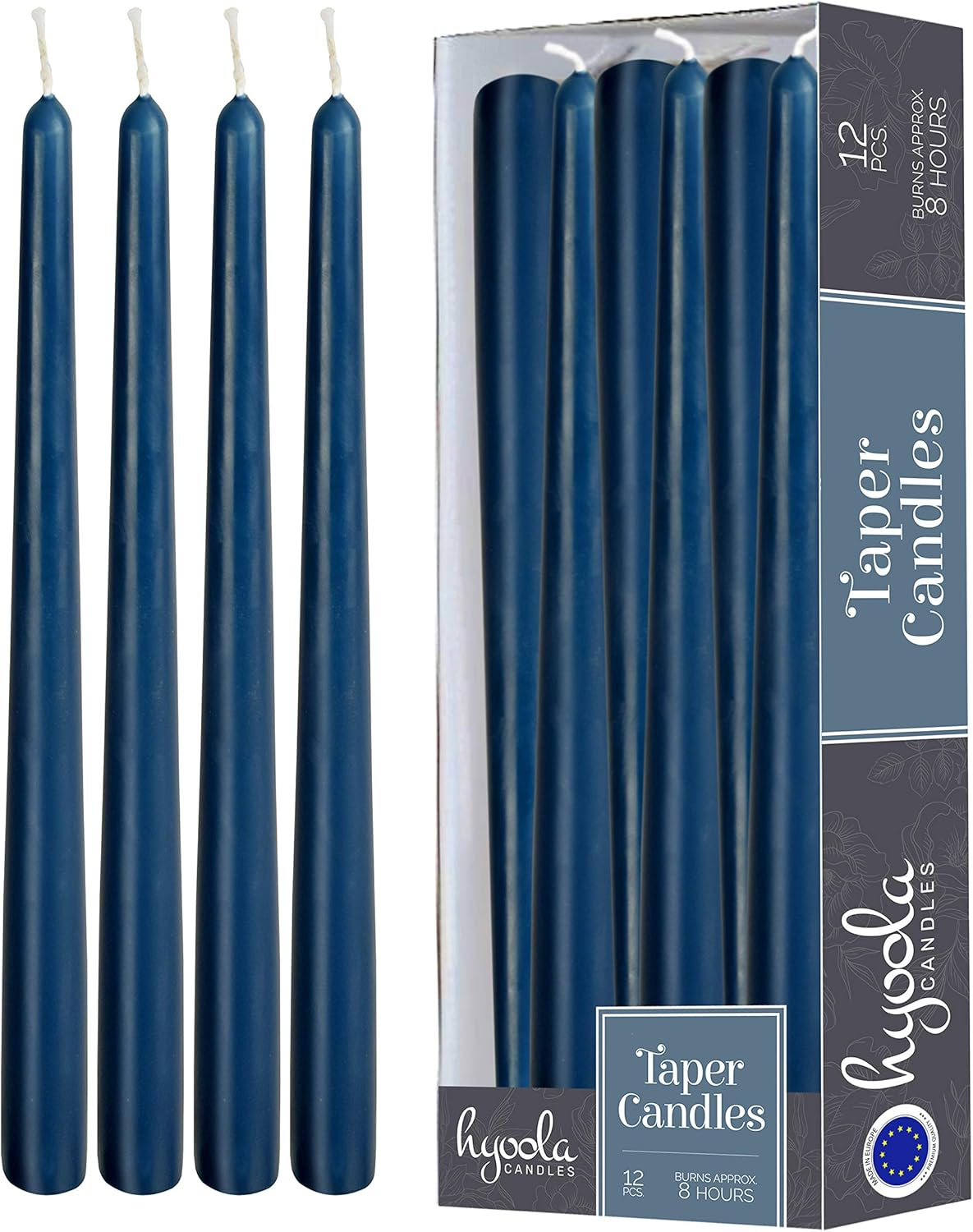 Hyoola 12 Pack Tall Taper Candles - 10 Inch Midnight Blue Dripless, Unscented Dinner Candle - Paraffin Wax with Cotton Wicks - 8 Hour Burn Time image number 6