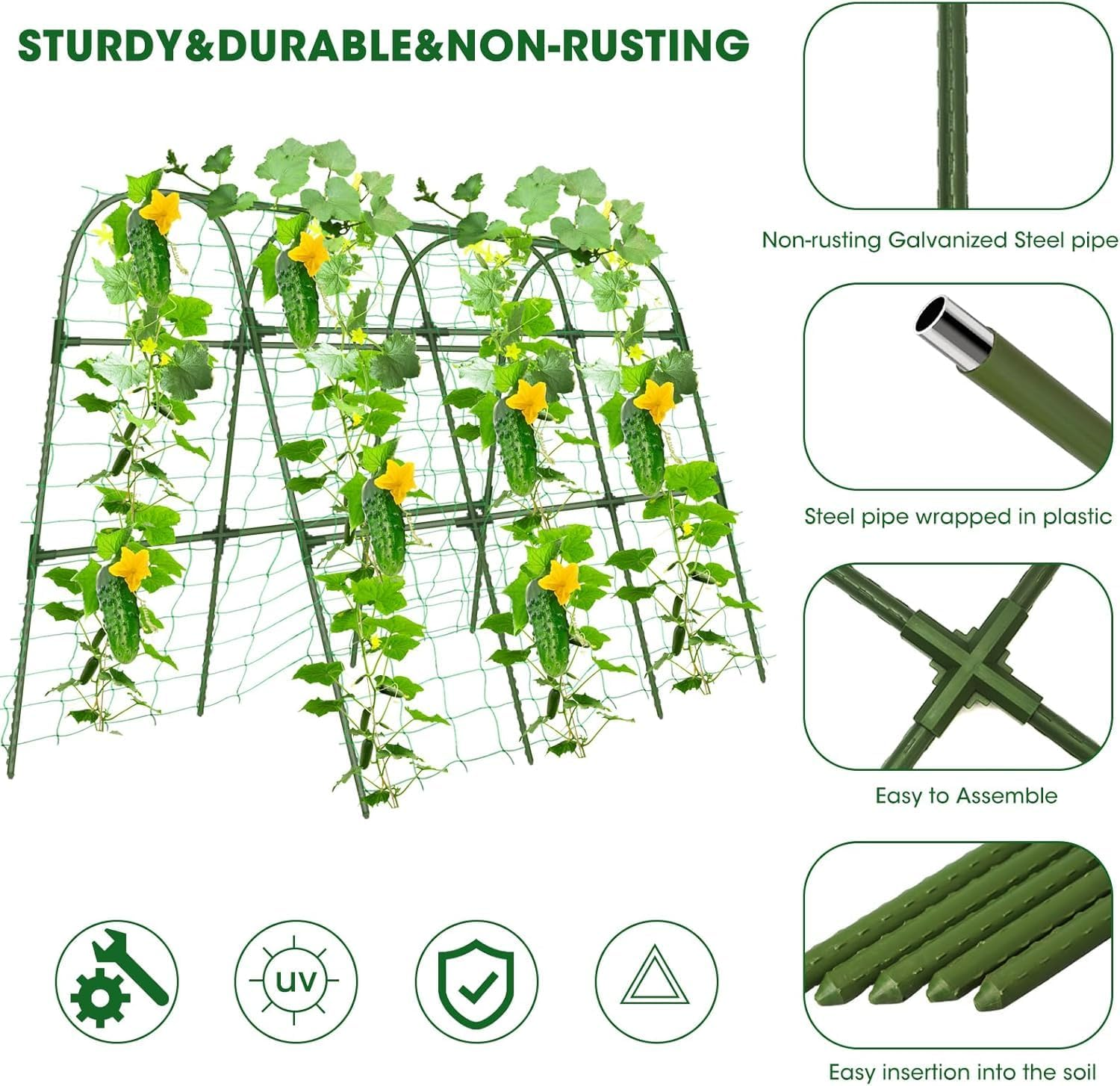 Cucumber Trellis for Raised Bed,U-Shape Garden Trellis for Climbing Plants Outdoor, Metal Arch Vegetables Trellis, Plant Support for Vine (Green, 120X120 X55Cm) image number 3