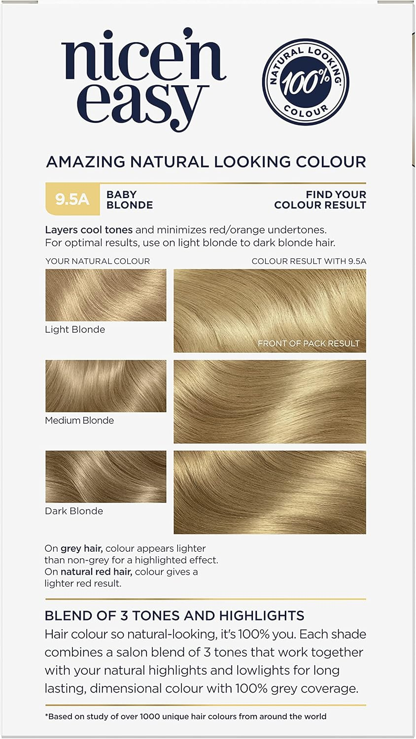 Clairol Nice 'N Easy Permanent Colour 9.5A Natural Baby Blonde, 100% Grey Coverage, Natural Looking Hair Colour image number 6