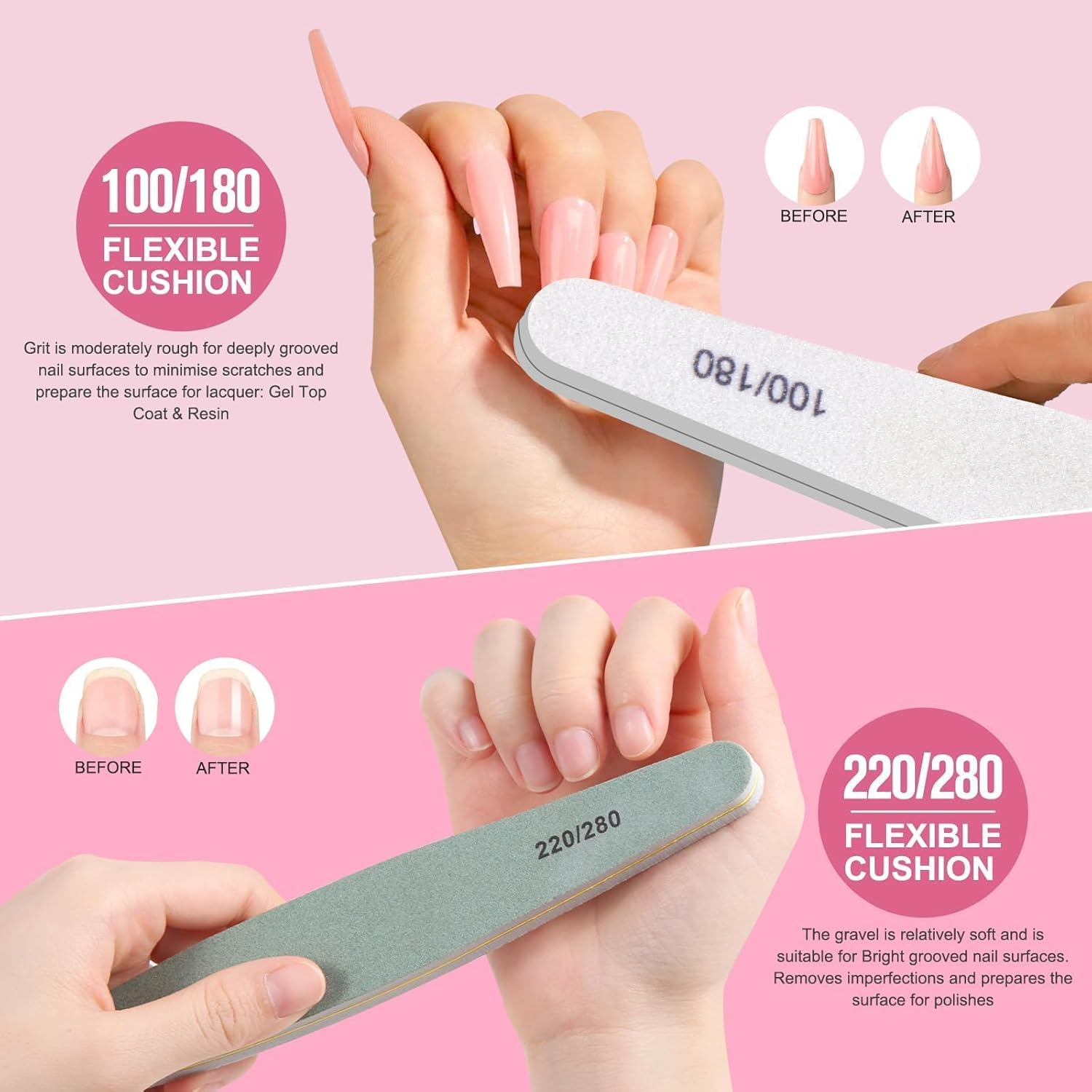 YBVABE Nail File and Buffer, 7Pack Emery Boards Nail File Set Professional Nail Buffer File Block Nail Buffer Washable Double Sided for Acrylic/Natural/Gel Nails (100/180 /150/220/240/280/1000/4000 Grit)