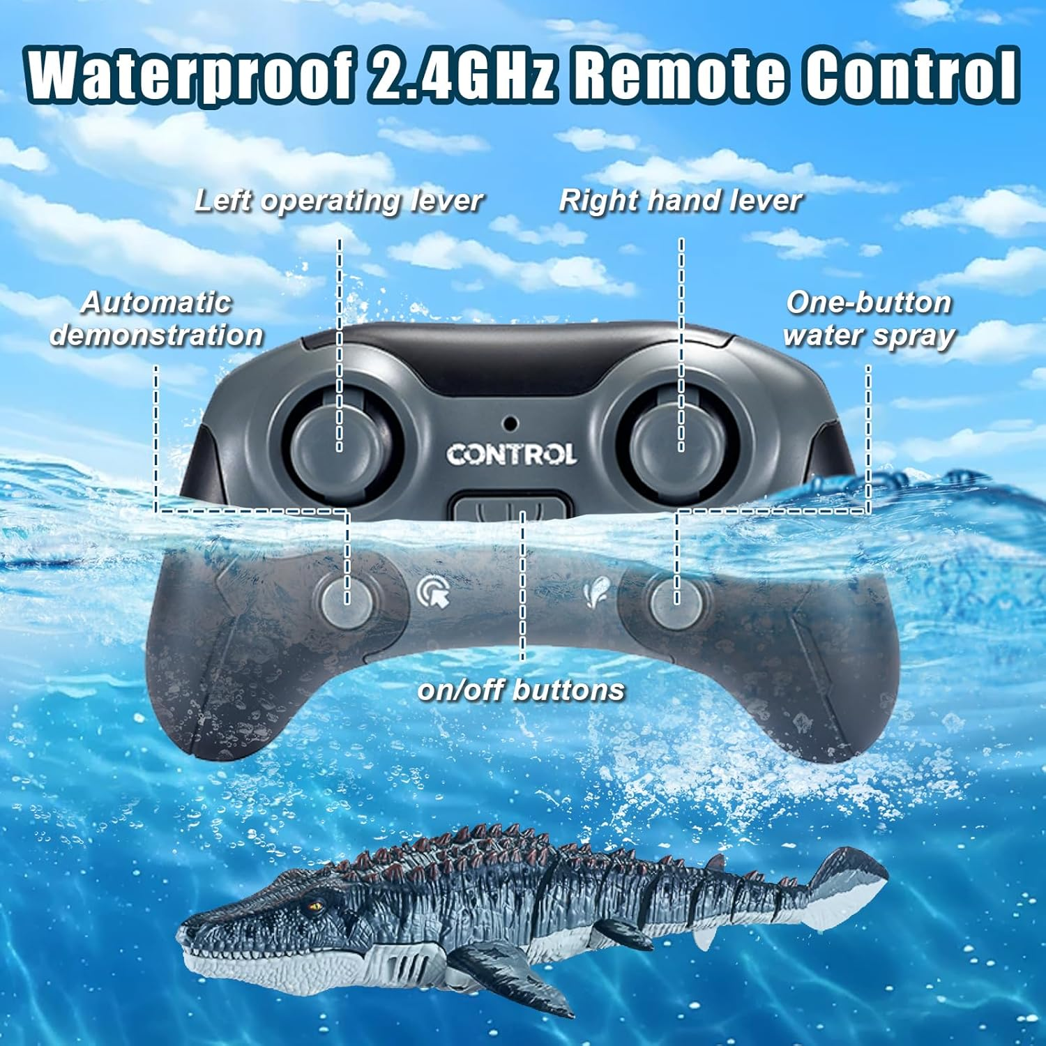 Remote Control Mosasaurus Dinosaur Toys for Kids, 2.4G Wireless Charging Simulation Dinosaur Spraying Shark Swinging with Light Mosasaurus Boys and Children Water Toy image number 5