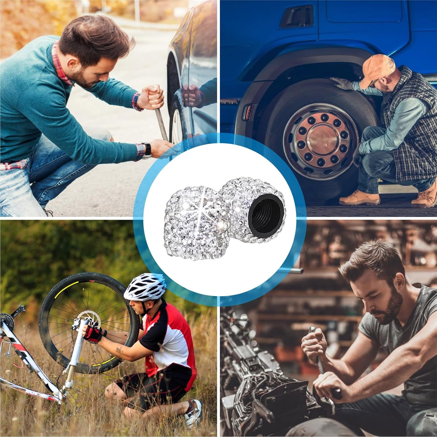 HZJD Tire Valve Stem Caps, Handmade Crystal Rhinestone, White(4 Pack) - Black image number 6