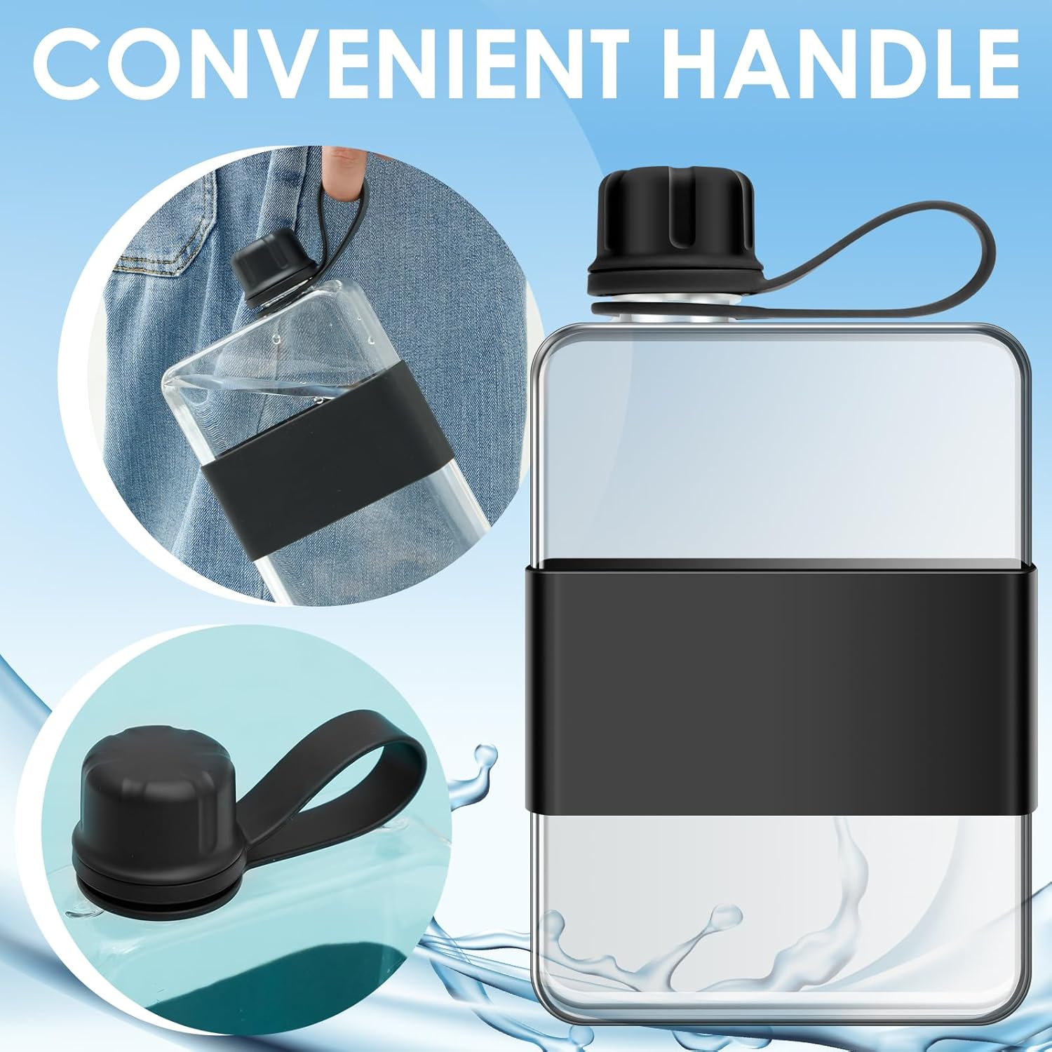 DJAPWPX Flat Water Bottle, Leak Proof Portable Slim Drinking Bottle, Lightweight Large Capacity Slim Traveling Water Mug for Outdoor (Black) image number 2