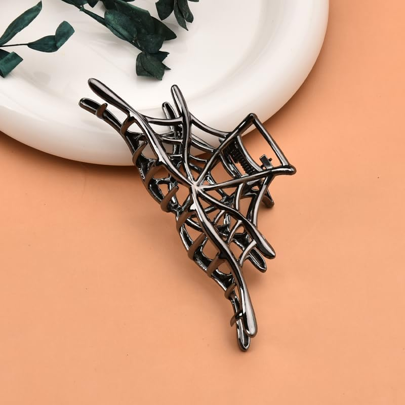 Large Spider Web Claw Clips for Women Girls Halloween Hair Clips for Women Girls Black Spider Web Metal Claw Clip for Hair Accessories for Halloween Party Cosplay - Silver image number 7