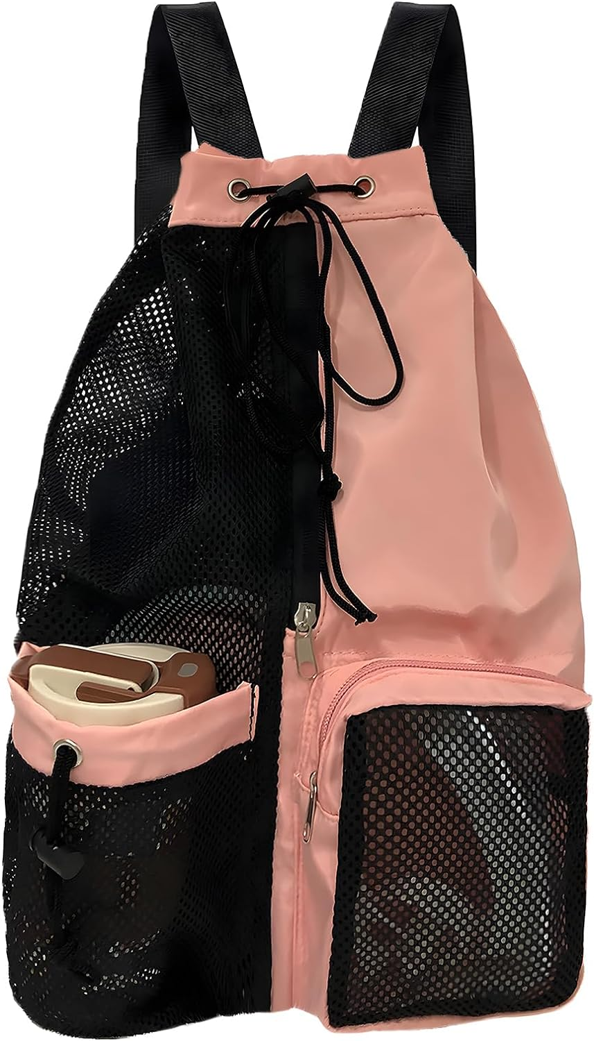 ZCOINS Unisex Swim Bag Mesh Drawstring Backpack Swimming Bags Swimming Equipment Bag with Wet Pocket for Swim Gym Workout Gear for Men Women