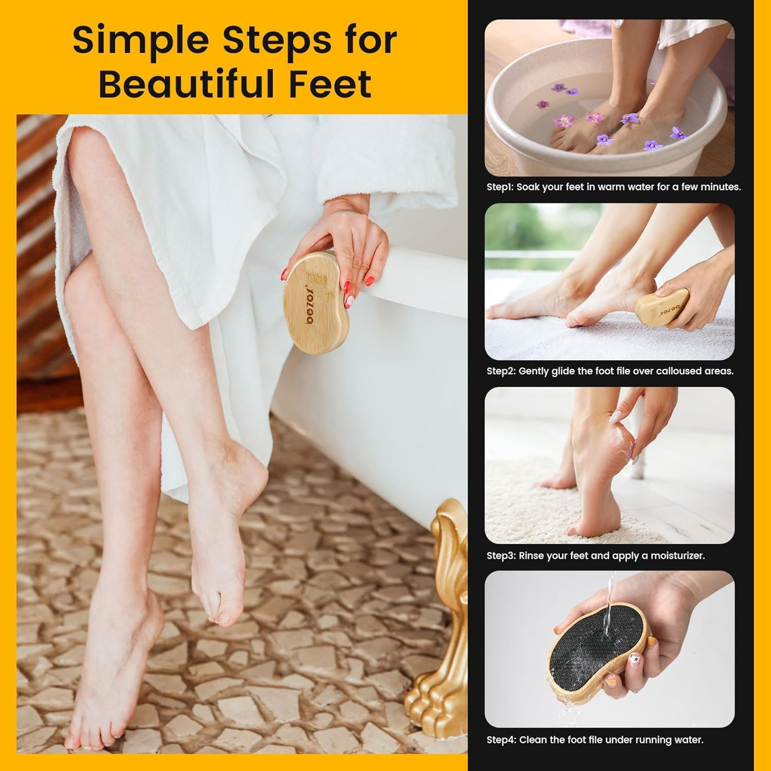 BEZOX Glass Foot Scrubber Shower(1 PCS) - Nano-Glass Pedi Egg Pumice Stone for Feet Dead Skin, Plastic-Free Pedicure Foot File Callus Remover - Bamboo Handle image number 2