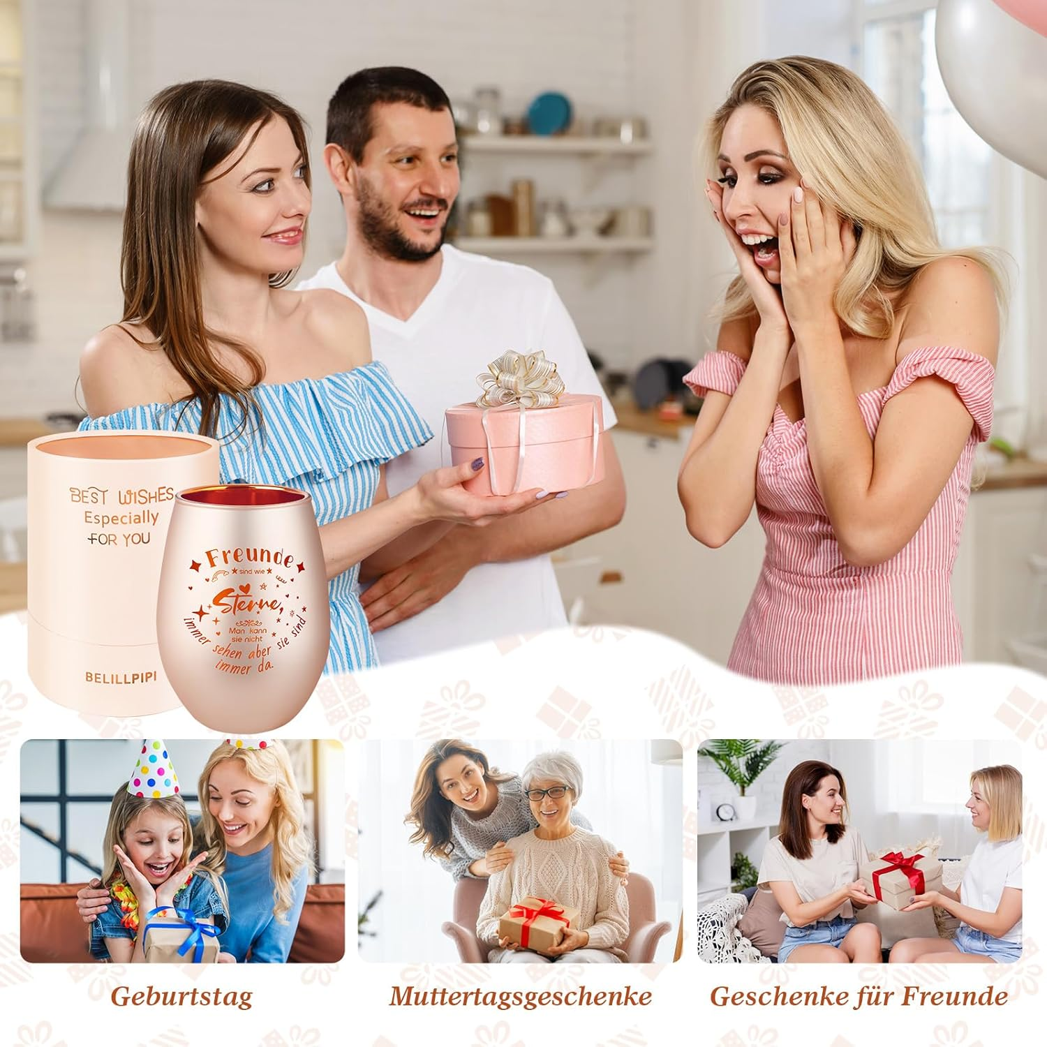 Belillpipi Gift for Girlfriend, Glass Lantern, Lantern in Rose Gold with Gift Box, Tea Light Holder with Engraving for Best Friend, Gift for Birthday, Christmas, Thank You for Women image number 5