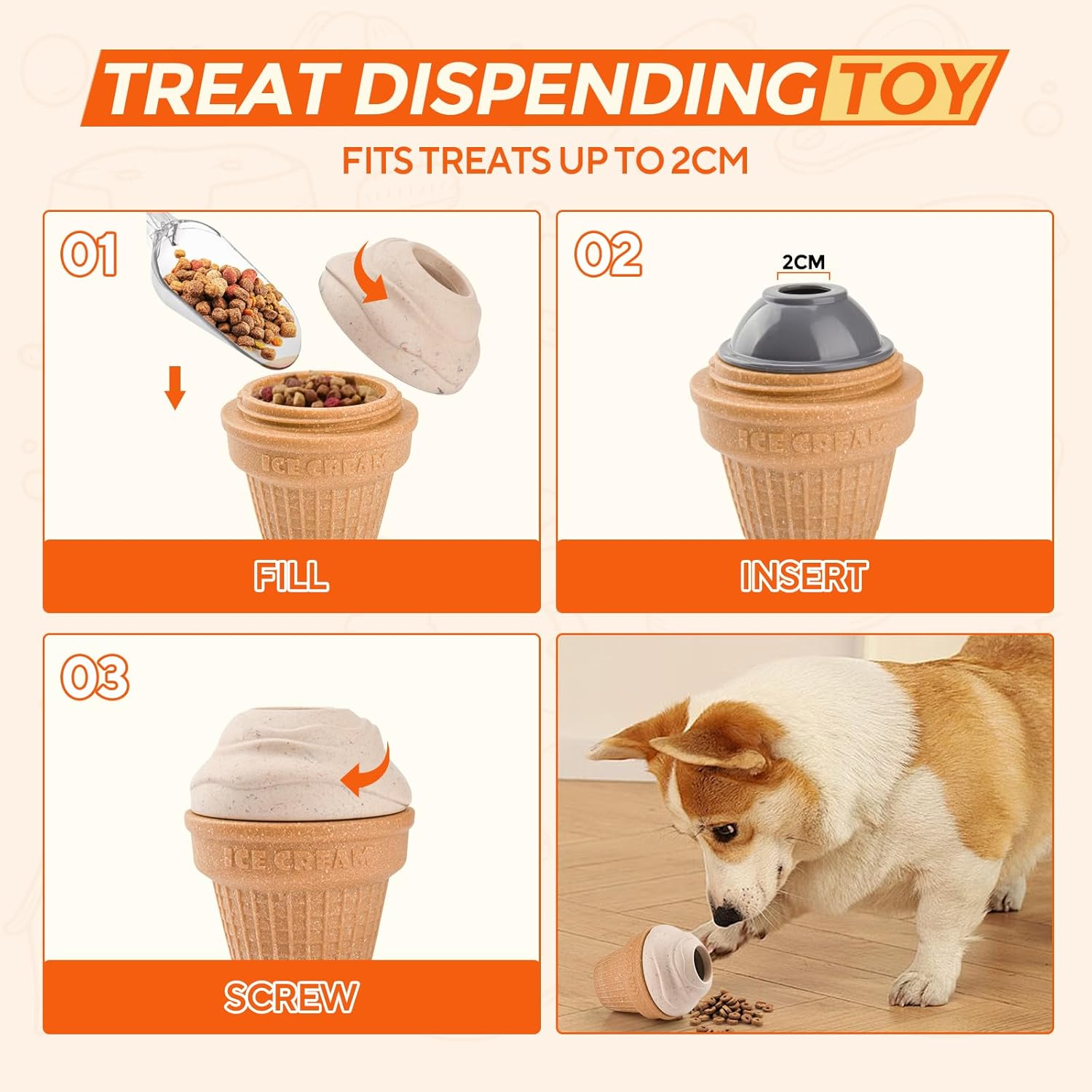 AUSCAT Dog Frozen Treat Toy,Treat Dispending Dog Toy,Dog Chew Toy, Freezable Fillable Treat Toy to Keep Dog Busy, Ice Cream Shape image number 2