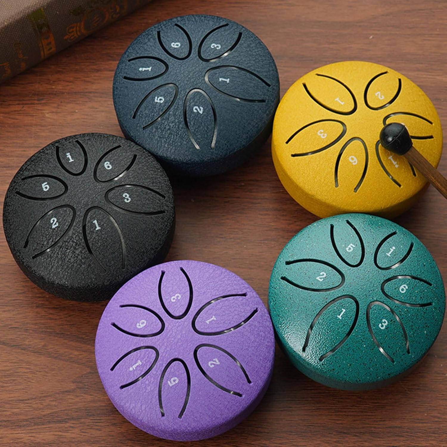 RUIFEN 3-Inch Six-Tone Hollow Drum, Hand Drum, Rain Drum, Carbon Steel Material, Sturdy and Durable, Suitable for Sound Bath, Meditation, and Stress Relief. (Size 3.15 * 1.89 Inches, Gold) image number 5