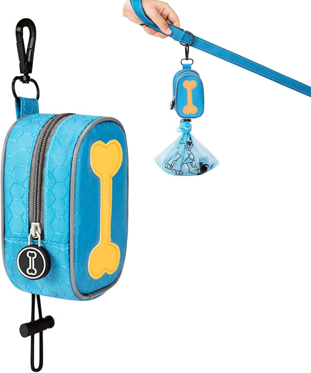 Dog Poop Bag Holder, Zipper Poop Bag with Cute Bone Pattern, Durable Washable Cloth Poop Bag Dispenser | Portable Dog Poo Bags Holder Leash for Walking, Travel & Biking image number 4