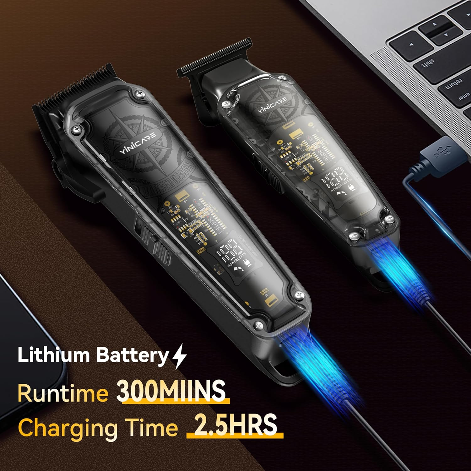 Yinicare Hair Clippers for Men Barber Kit Professional Cordless Electric Hair Cutting Set with Pomade Hair Clipper, Zero Gap T-Blade Trimmer, Guards for Mens Haircut (Hair Clippers Set) image number 3