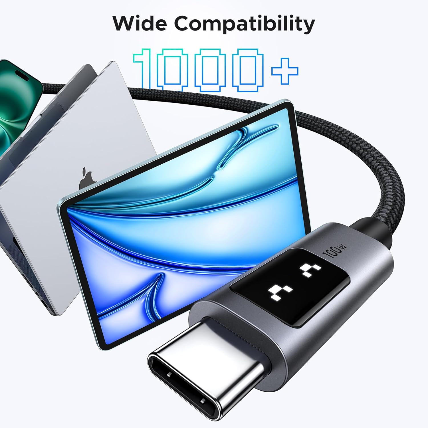 UGREEN Uno 100W USB C to USB C Cable, Fast Charging Type C Cord with LED Display, USB C Charger Cable for Iphone 17 Pro Max, Macbook Pro, Ipad, Galaxy S25, Pixel, Chromebook, Dell, 2M Black image number 7