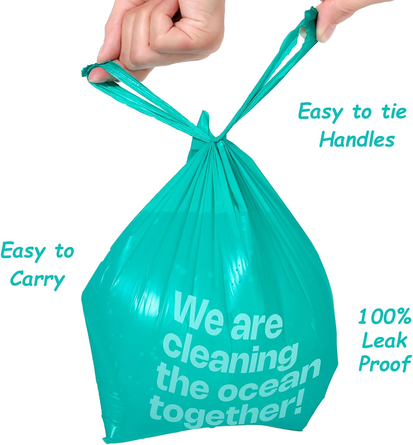 Deo Doo Dog Poop Bags with Handles 100% PCR from Ocean 12 Rolls 144 Counts Big Sizes Leak Proof and Extra Thick Waste Bags Refill Rolls for Walking Small Medium Large Dogs Cats Litter Unscented image number 1