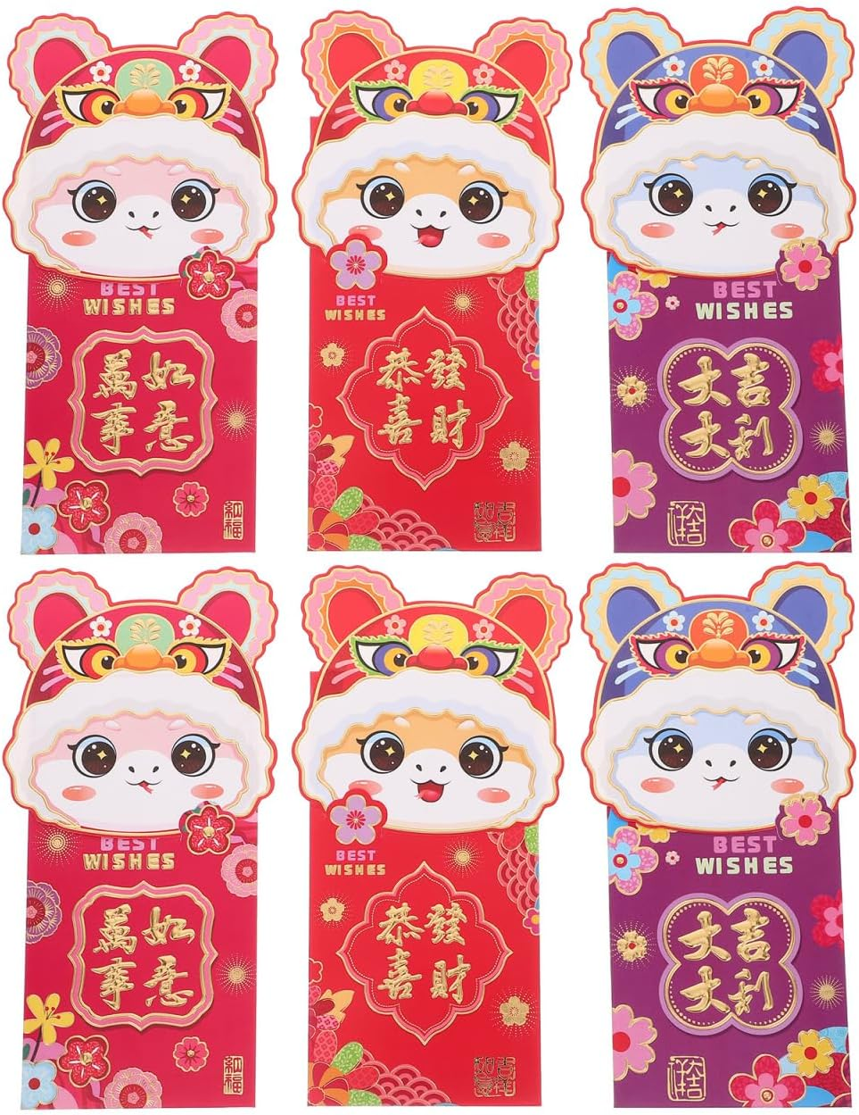 Tofficu 6Pcs Cartoon Red Envelope Bag for Lunar Year Celebrations per Pack for Boy Girl'S and Decorations Includes Wedding Money Envelopes and Birthday Money - C image number 5
