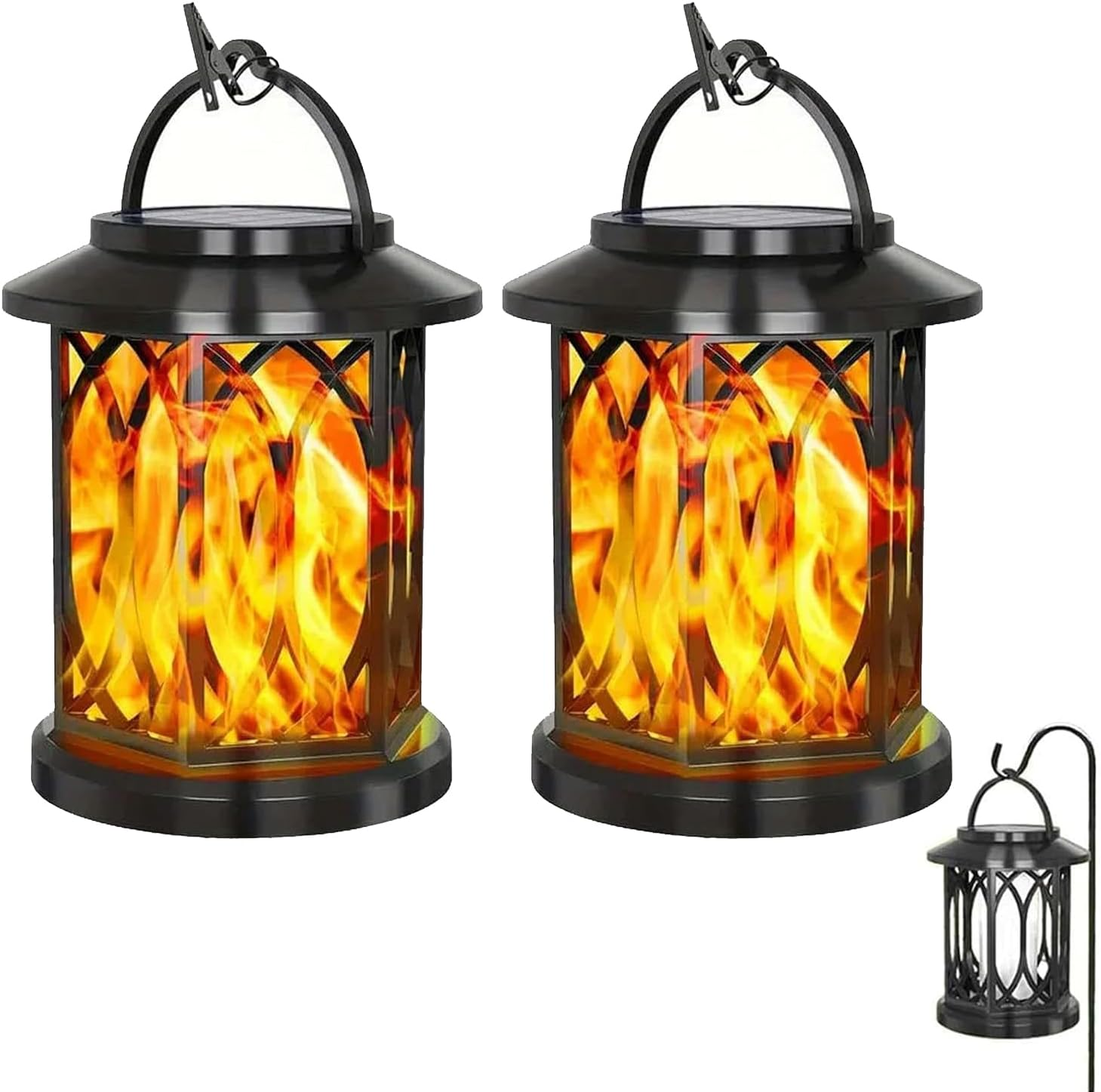 Rhoyee Dancing Flame Solar Lanterns - Upgraded Flickering Flame Waterproof Outdoor Hanging Lights, Auto On/Off, for Yard, Patio & Garden D&eacute;cor (2 Pack) image number 3