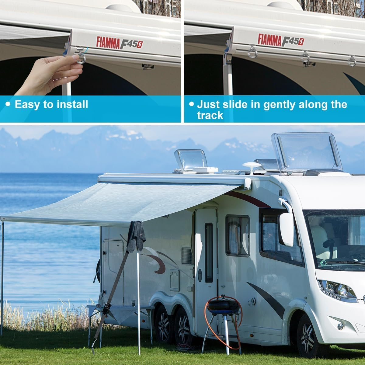 Slzhds Awning Rail Stoppers, 4 Pcs Stainless Steel Awning Piping Stopper 6 Mm with 4 Carabiners, Ideal for Caravan, Motorhome, Campervan - Camping Tent Equipment (4 Set) image number 5