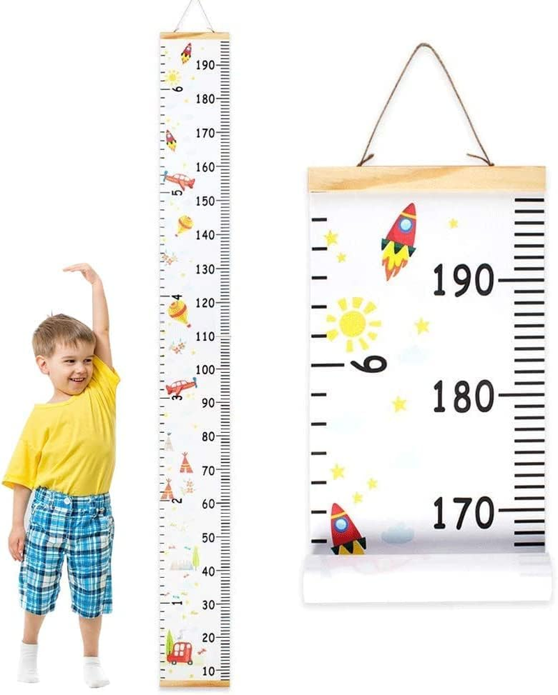Growth Chart for Kids, Canvas Height Chart Ruler 76" X 7.9" Removable Wood Hanging Wall Ruler Measurement Chart for Home Decoration (Style A)
