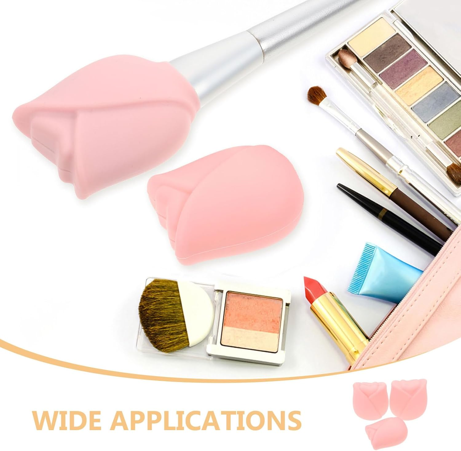 LRXIYODE Silicone Makeup Brush Holder Set of 6 Dustproof Waterproof Covers Portable Travel Makeup Brush Organizer for Women and Rose Pink image number 2