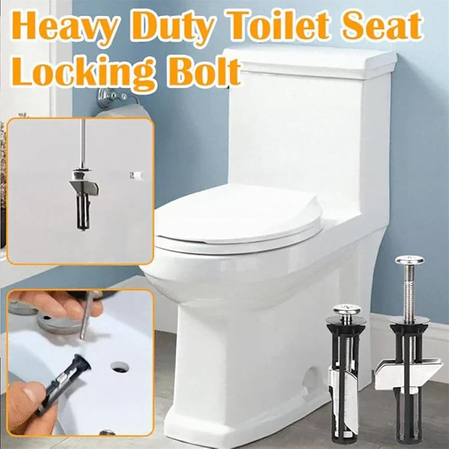 Heavy Duty Toilet Seat Fasteners - Universal Metal Bolt Kit,Toilet Seat Fitting Hinge Bolt Screw for Lasting Stability & Hassle-Free Installation (2)