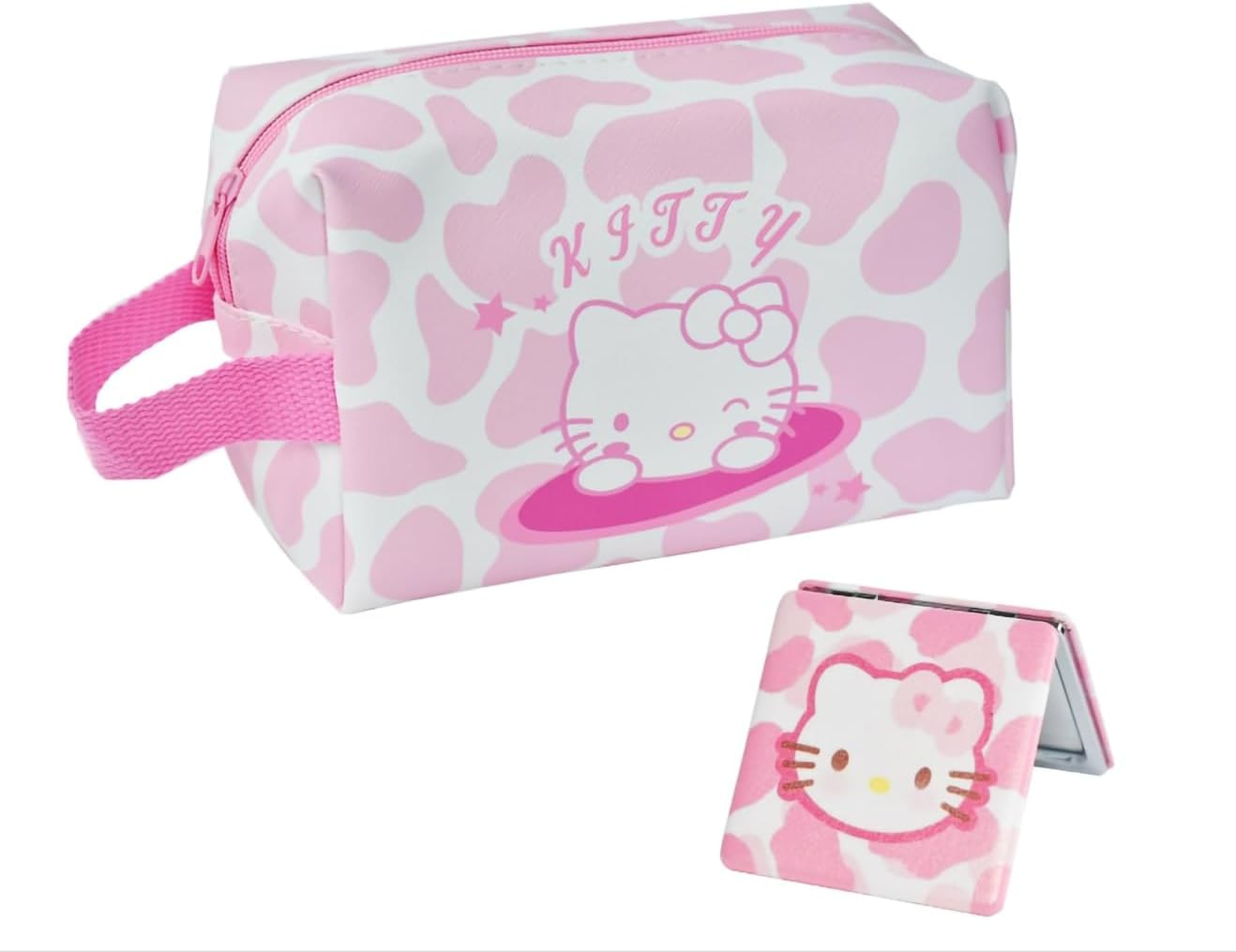 Mamaliu Travel Makeup Bag, Cartoon Makeup Bag, PU Travel Wash Bag, Girls' Makeup Storage Bag with Makeup Mirror (Red)