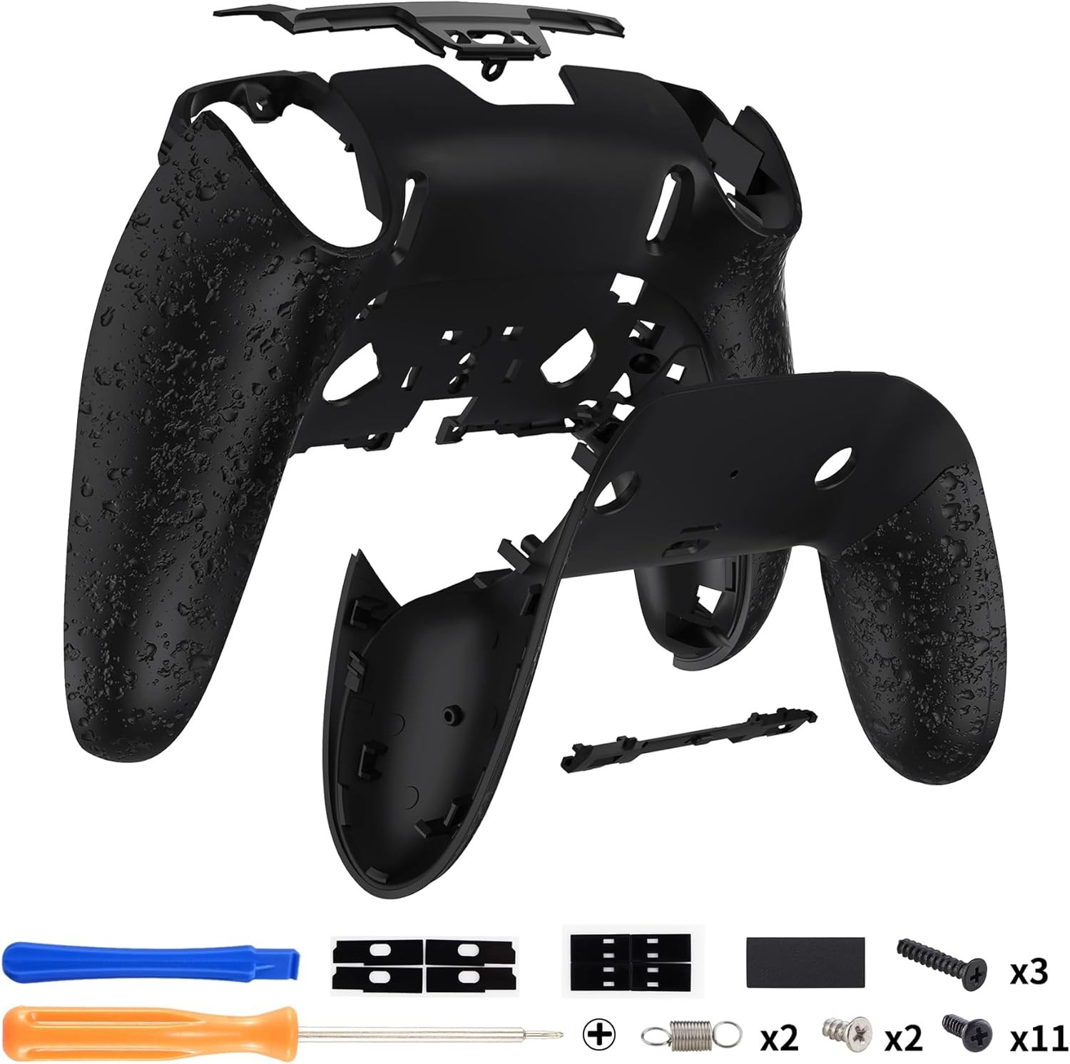 Extremerate Custom Back Housing Bottom Shell Compatible with P S 5 Edge Controller, Non-Slip 3D Splashing Cover, Game Improvement DIY Replacement Back Case & Clip Shell - Textured Black image number 4