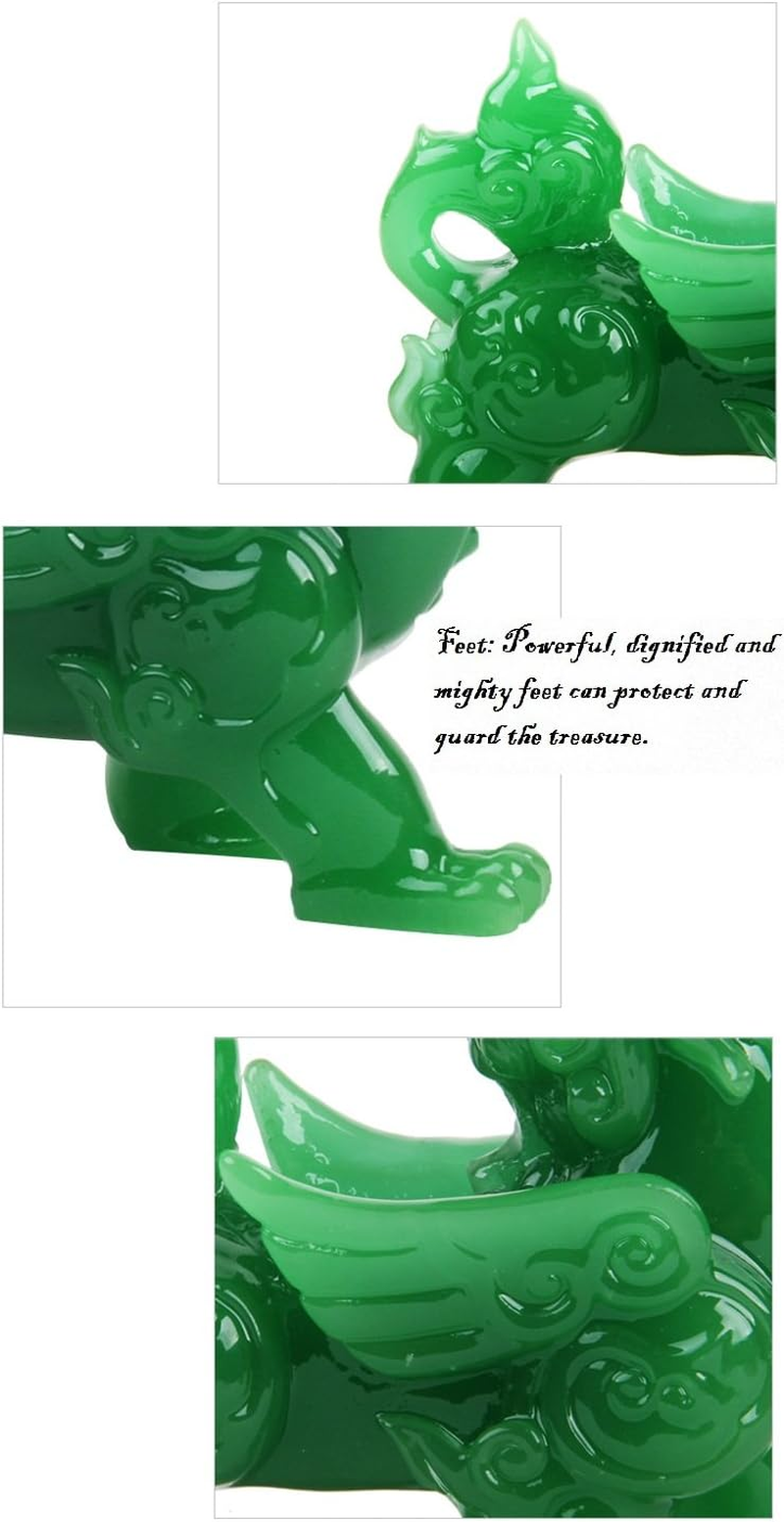 Wenmily Feng Shui Green Pi Yao/Pi Xiu Wealth Porsperity Statue + Free Prosperity Protection Set of 5 Lucky Charm Ancient Coins on Red String,Feng Shui Decor image number 3