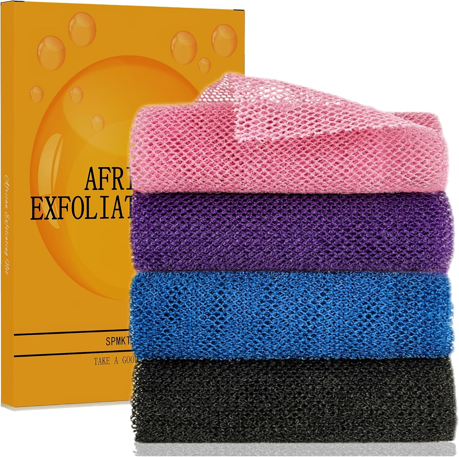 African Exfoliating Net Sponge, 4-Piece Nylon Bath Sponge Set image number 3