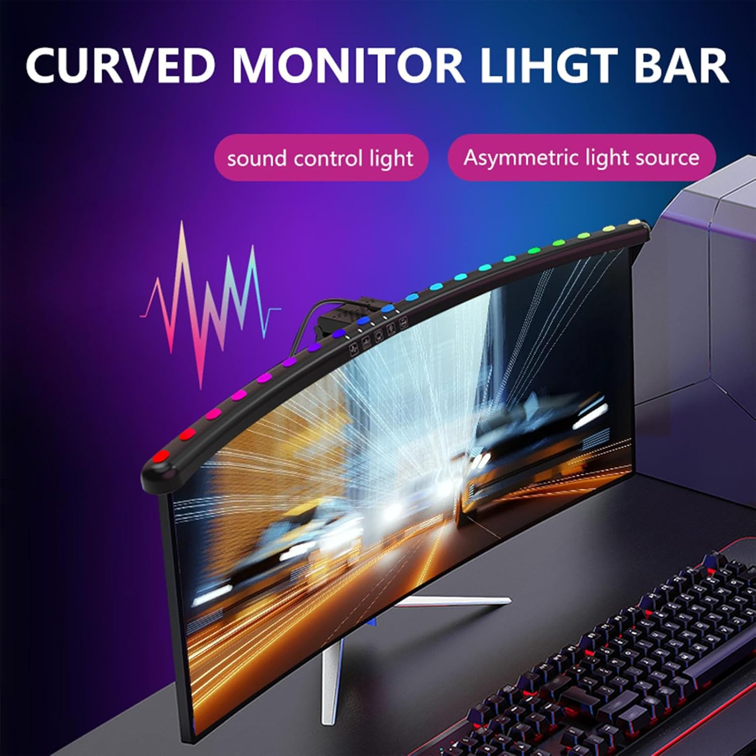 2 in 1 Monitor Light Bar,Rgb Computer Monitor Lamp Screen Lamp Monitor Light Bar Light Source Voice Activated Musical Rhythm Eye Caring LED Gaming Lamp Curved Computer Monitor image number 2