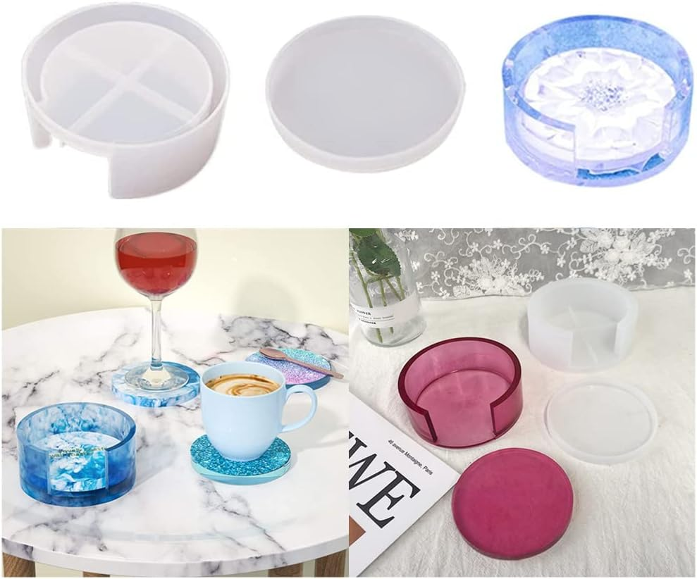 6 Pack Coaster Resin Moulds, Silicone Coaster Mat Storage Holder Set,Silicone Coaster Storage Box Mould, Silicone Resin Molds, Epoxy Resin Moulds for Resin, Cups Mats, Home Decoration image number 3
