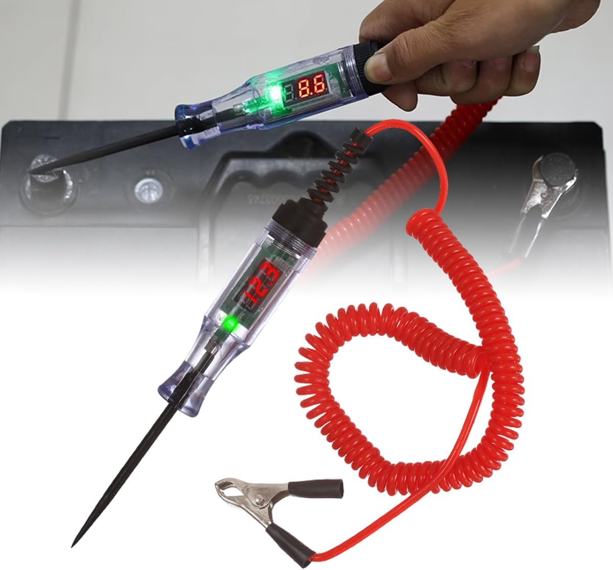 AIMALL 6-24V Digital Electric Circuit Tester, LCD Test Light Car Truck Voltage Probe Pen, Extendable Cable, 1.8-7Ft, Insulative ABS Handle image number 4