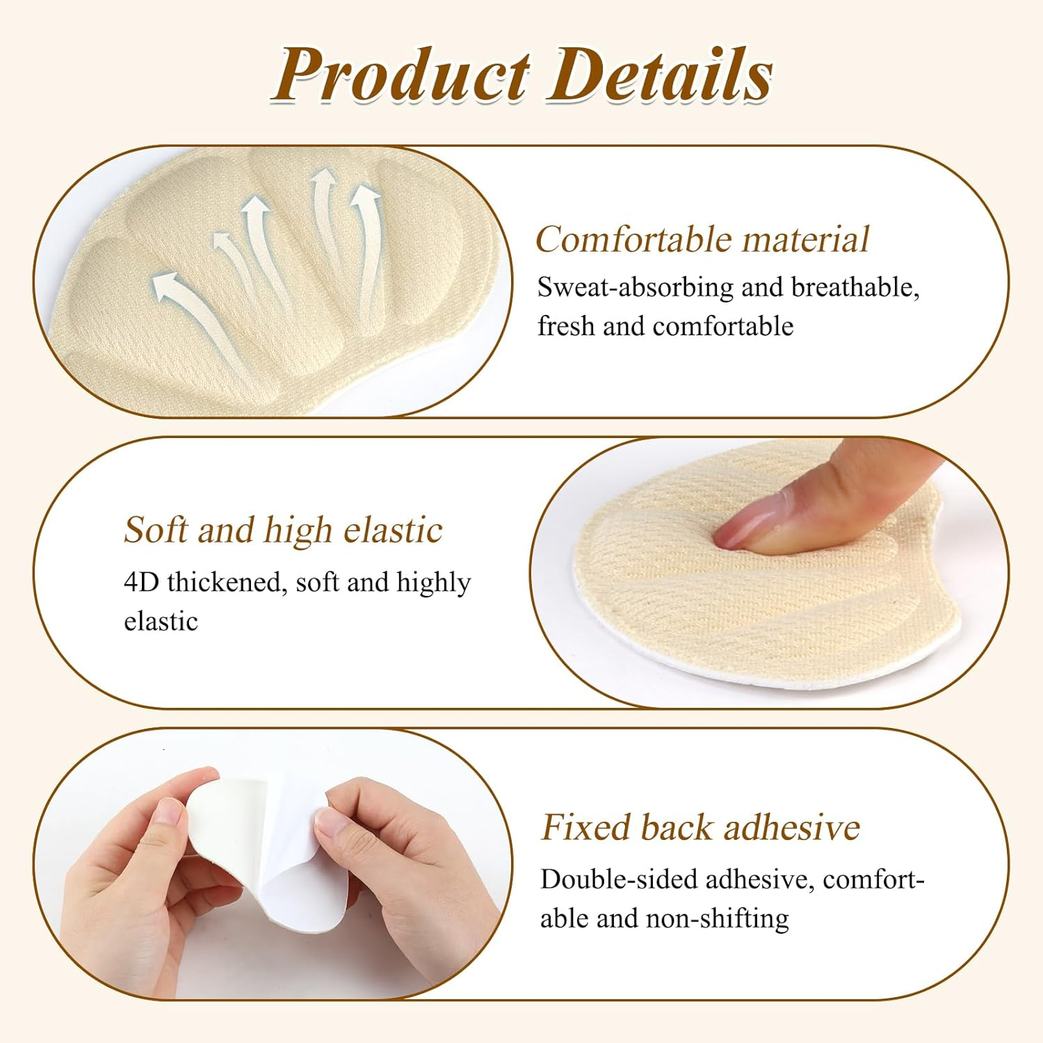 Essencenest Heel Cushion Pads, Leather Grips Inserts for Shoes Too Big, Adhesive Pads for Men/Women, Anti-Slip Heel Liners to Relieve Blisters & Pain in Loose Shoes (6 Pair) image number 1