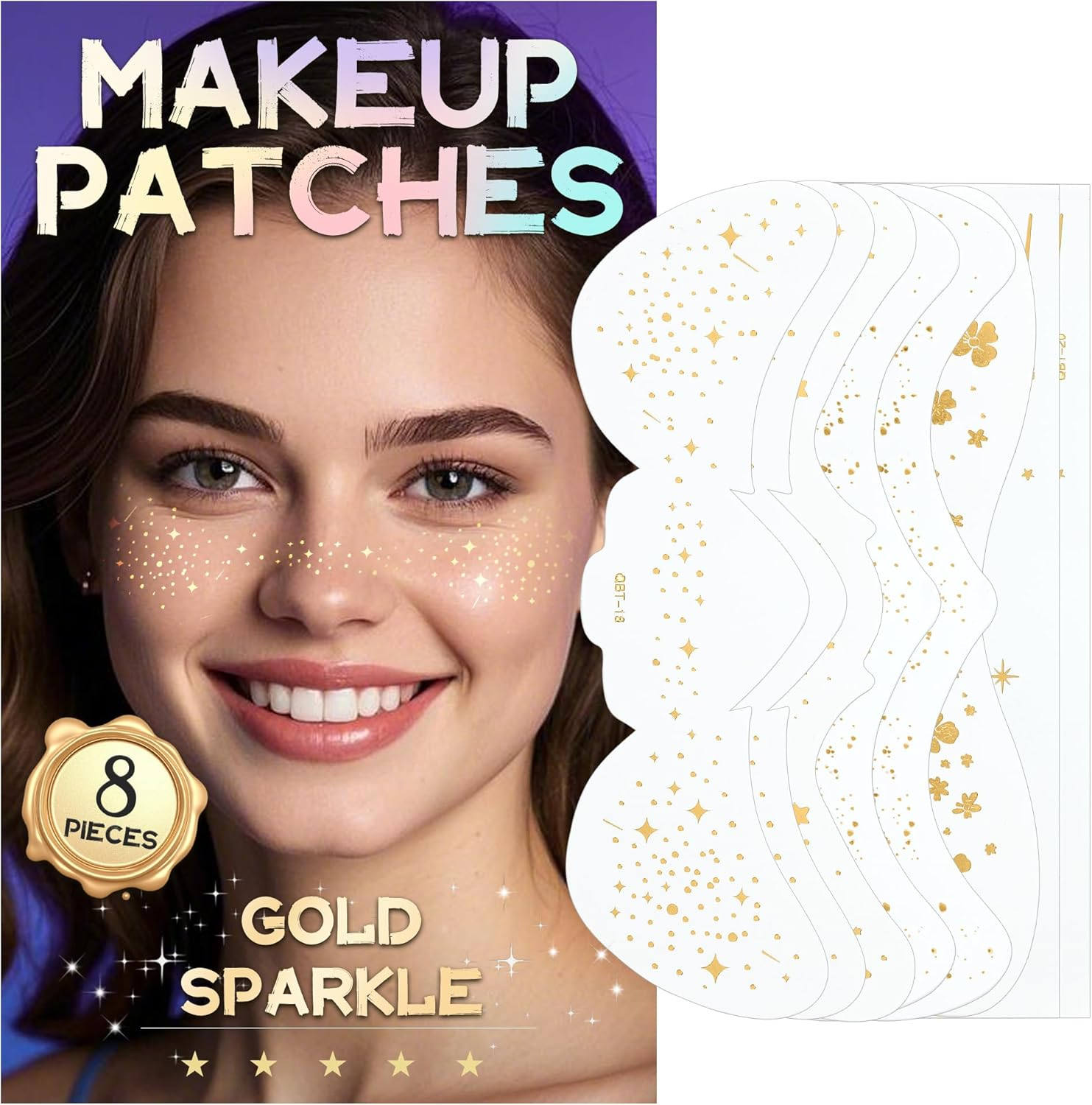 VANERIA Glitter Freckles Face Tattoo 8 PCS Sparkle Star Freckles for Girls,Face Glitter Makeup Patches (Rose Gold)