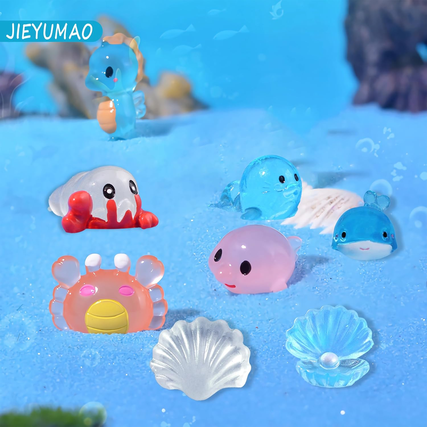 JIEYUMAO 42Pcs Mini Marine Animal, Various Styles Resin Ocean Animal Figurines for Adults, Multicolor Glow in the Dark Mini Resin Animals Tiny Sea Animals Figurines for Fish Tank Potted image number 1