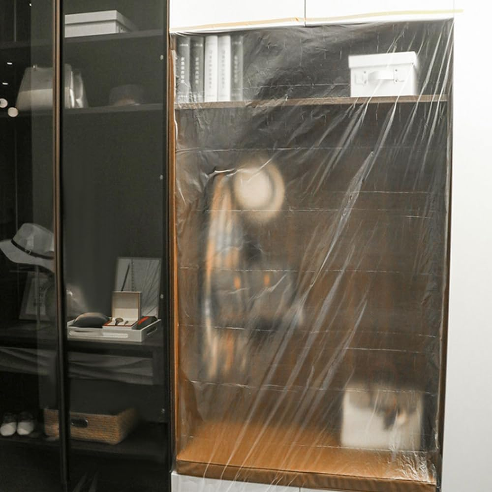 8 Pack 3 X 4 M Extra Large Plastic Drop Cloths for Painting, Plastic Tarp Sheeting for Painting Furniture Floor Protector, Furniture Protection Dust, Paint Covering for Floor image number 5