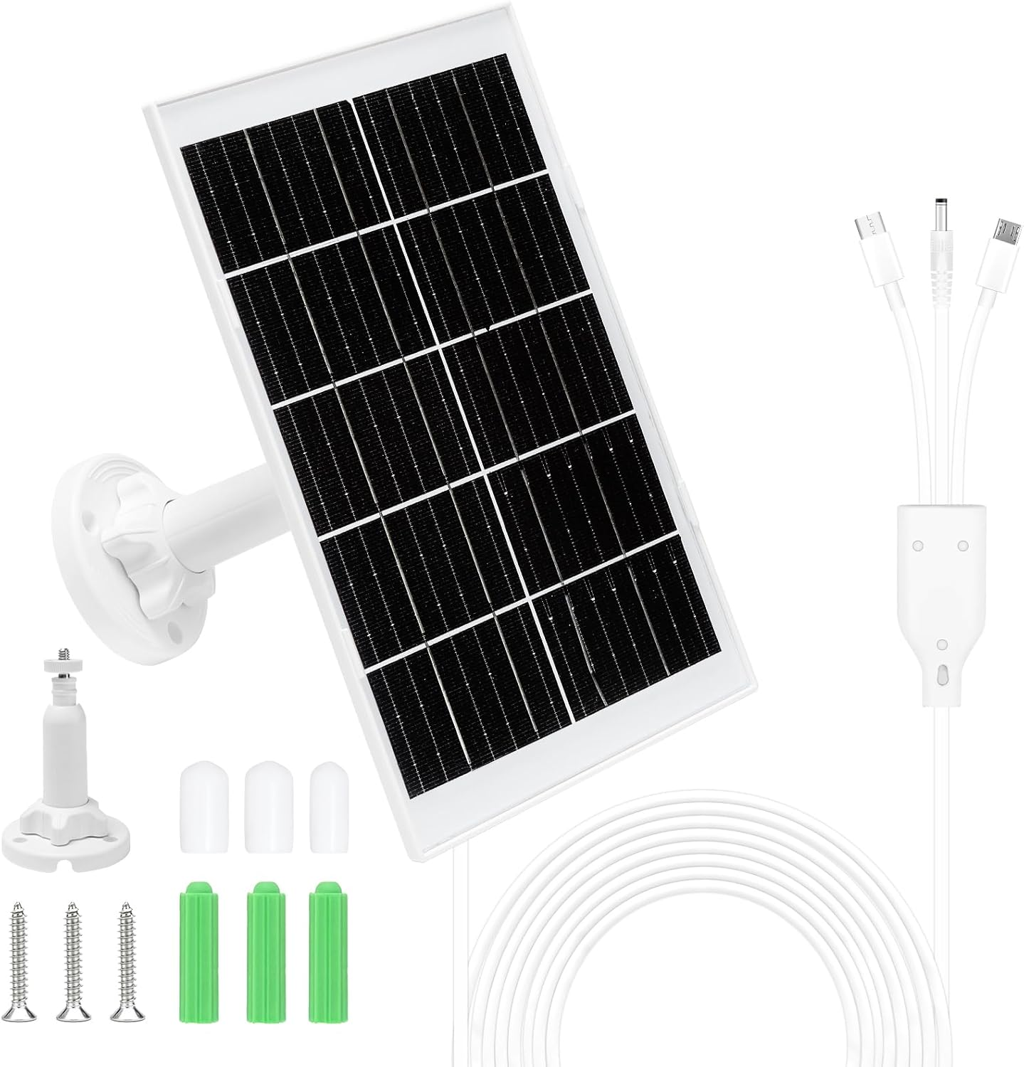 9W Solar Panel for Eufy and Ring Cameras Compatible with Eufy E,2C/2C Pro,2/2Pro,E20/E40,Solo,Solocam Spotlight Includes Micro USB & USB-C & Dc3.5Mm Ports -9.8 Ft Charging Cable