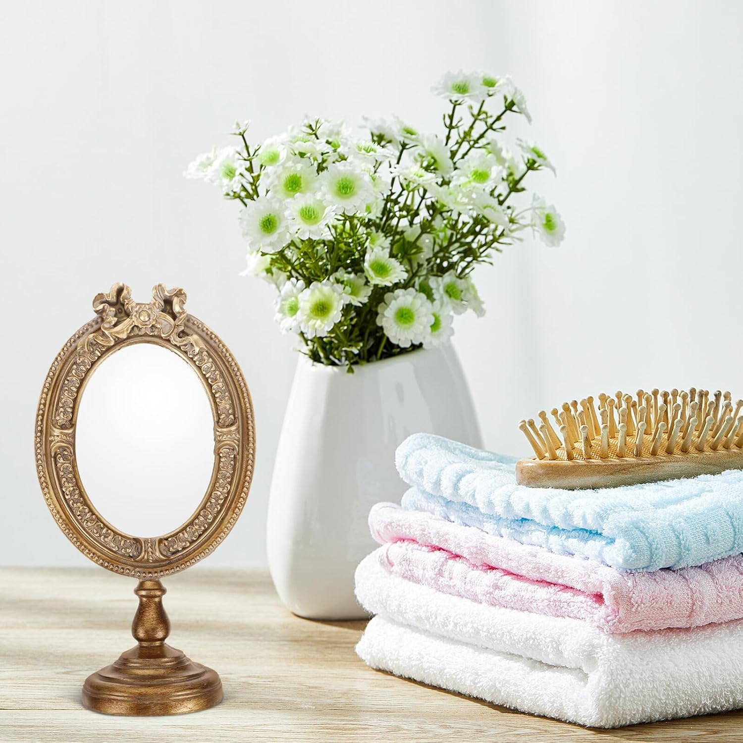 CLISPEED European Style Aesthetic Desktop Vanity Mirror for Bedroom Compact Lightweight Table Mirror for Makeup and Dressing Decorative Handheld Design image number 6