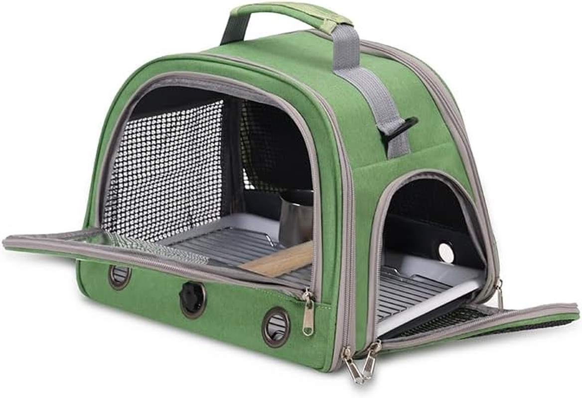 Bird Travel Carrier, Portable Small Bird Parrot Parakeet Carrier with Standing Perch and Tray, Side Access Window Collapsible Bird Carry Transport Bag for Vet Visit(Green) image number 5