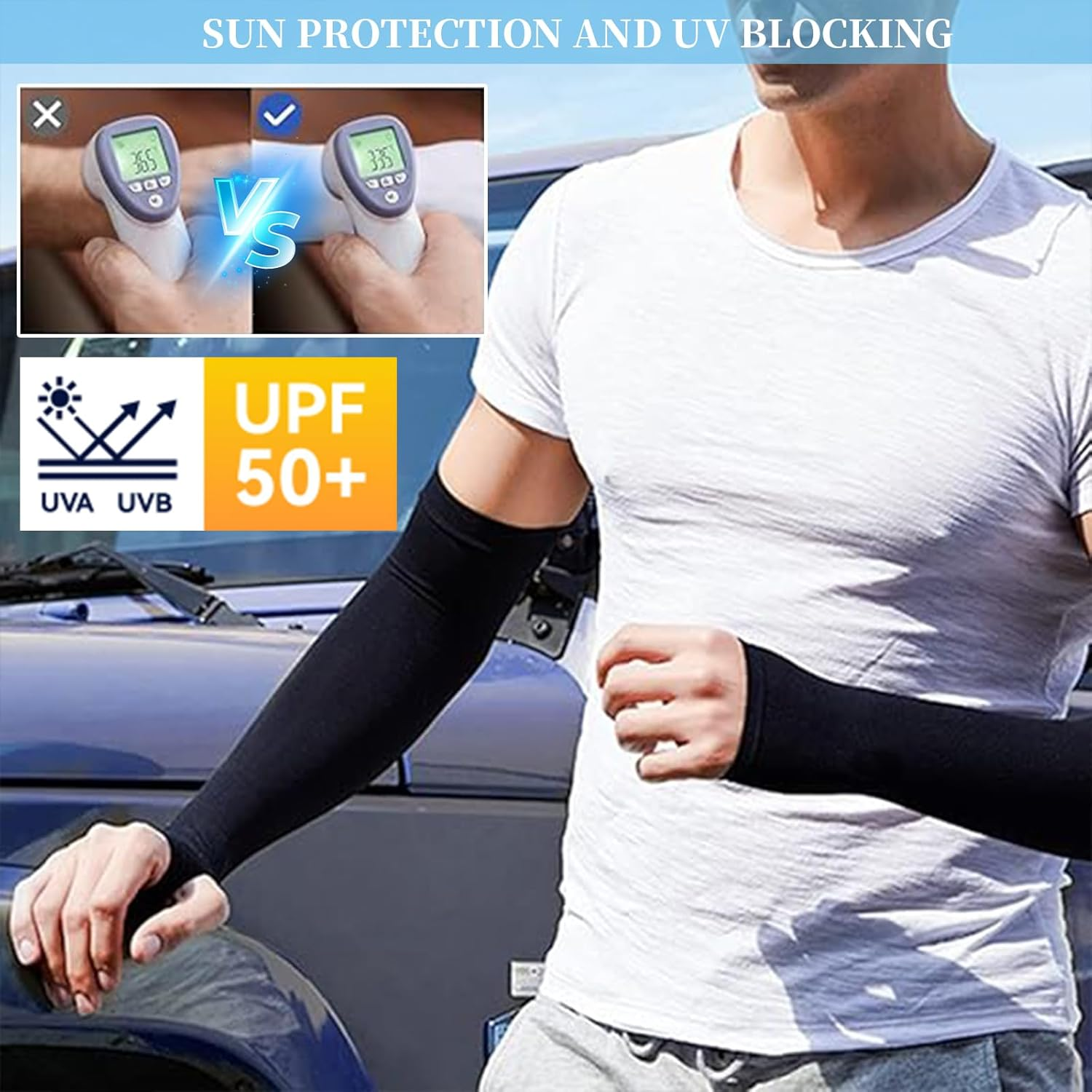 3 Pairs Cooling Sleeves with Thumb Hole, UPF50+ UV Sun Protection Sleeves, Compression Cooling Sleeve to Cover Arm Tattoo, Men Women Arm Sleeves for Cycling Sport Running Driving Basketball