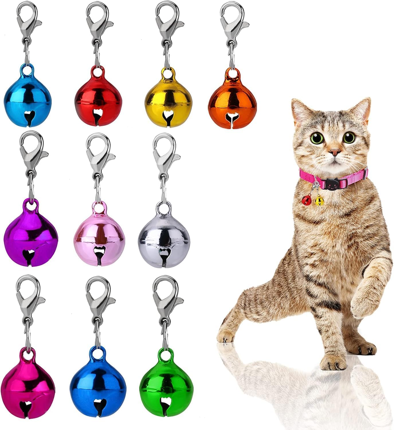 10 Pcs Cat Dog Collar Bells, Jingle Bell for Cat Collar,Dog Collar Charms,Colourful Pet Small Bells with Clasps Collar Accessories,Festival Party DIY Crafts Decoration image number 6